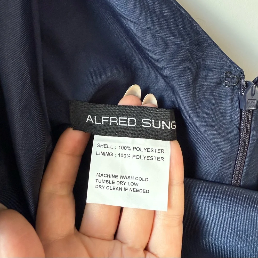 Alfred Sung D815S One Shoulder Satin Twill Gown Midnight‎ Navy 12 - Picture 5 of 9